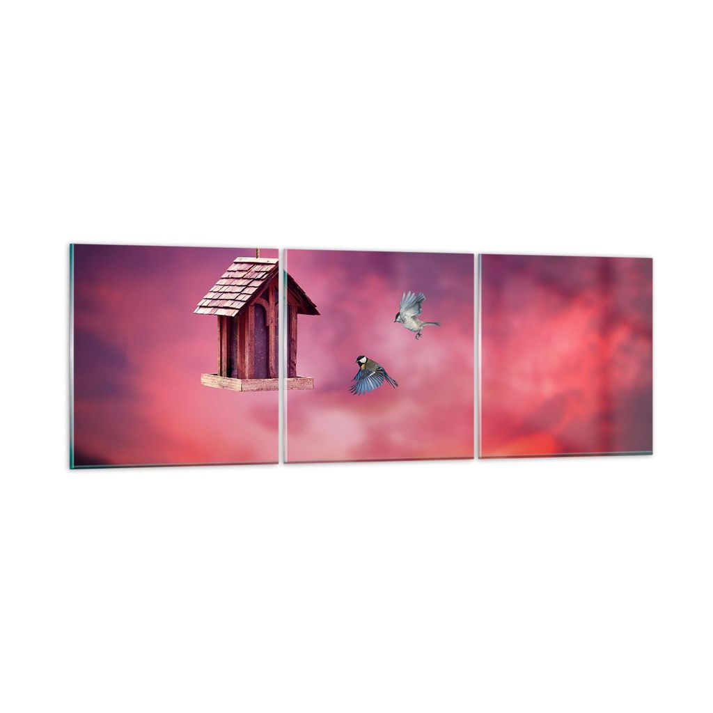 Bilder auf glas - Vögel Wiese Garten Dekoration - 120x40cm - Glasbilder - Wandbilder - Kunstdruck - zum Aufhängen bereit - Wanddekoration aus Gla...