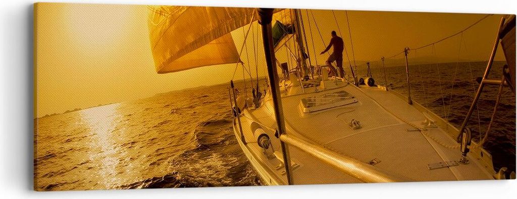 Bild auf Leinwand - Leinwandbild - Ozean Segelboot Yacht - 90x30cm - Wand Bild - Wanddeko - Leinwanddruck - Bilder - Kunstdruck - Wanddekoration - ...