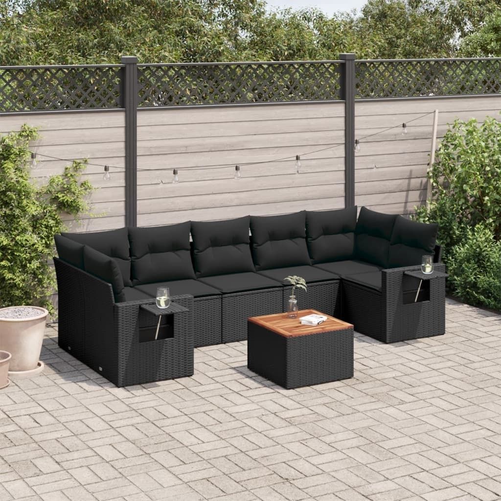 Maison Exclusive - 8-tlg. Garten-Sofagarnitur mit Kissen Schwarz Poly Rattan