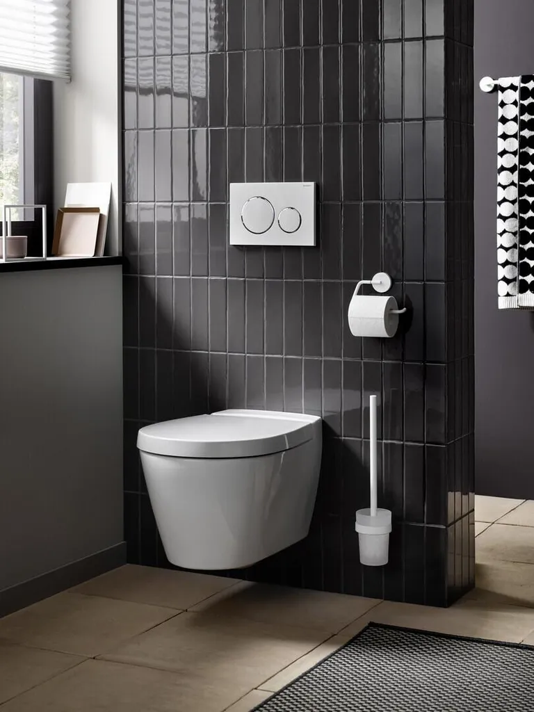 Emco Asis Pure – Mobiletto Da Bagno Con Scopino Integrato, Push To Open, Colore Nero Opaco