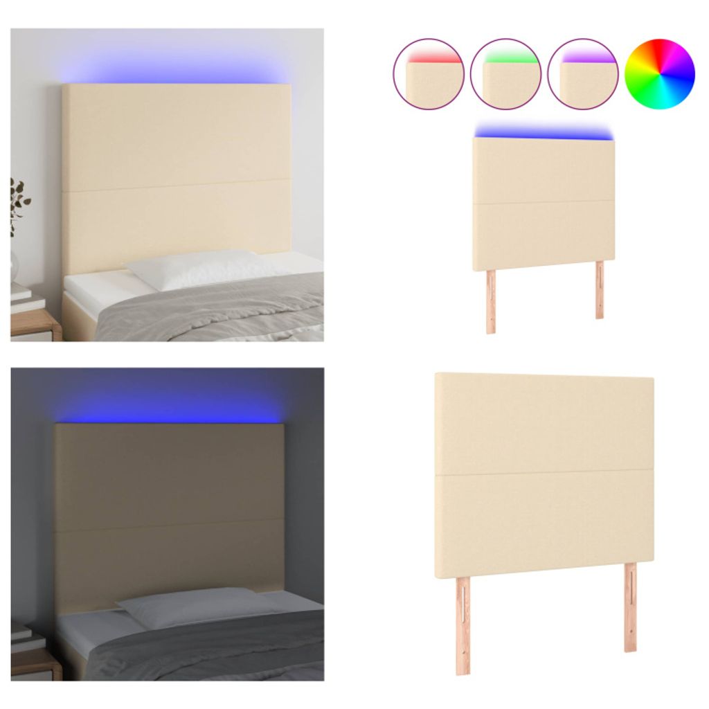 vidaXL LED Kopfteil Creme 90x5x118/128 cm Stoff - LED Kopfteil - LED Kopfteile - Kopfteil - Bett-Kopfteil