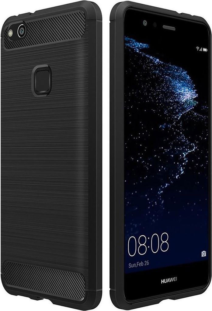 Conie Silikon Schutzhülle für Huawei P10 Lite Tasche Case Cover Bumper TPU Carbon Look Hülle in Schwarz