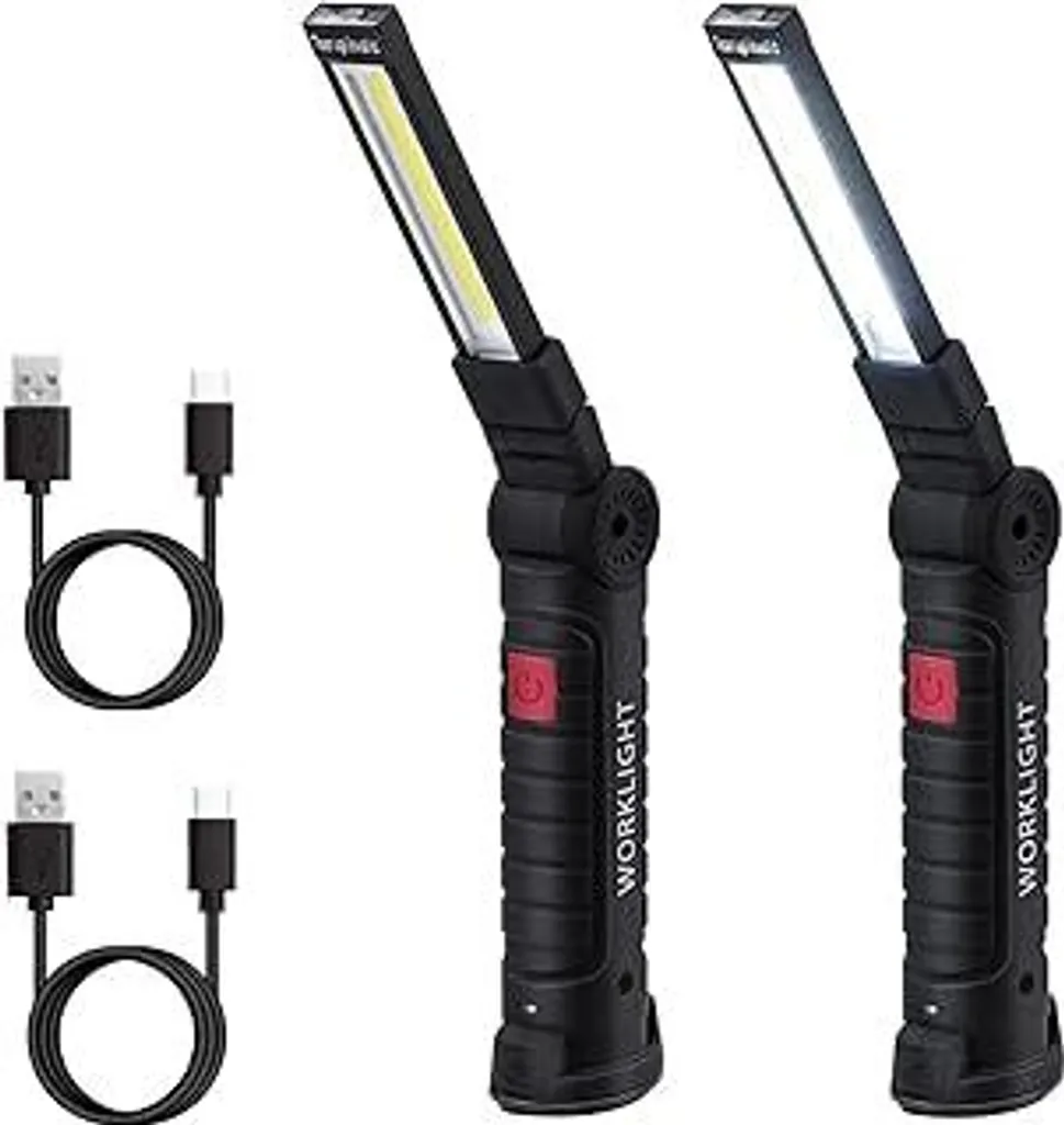 2x Torce LED COB Ricaricabili USB-C: Illuminazione Worklight Magnetica