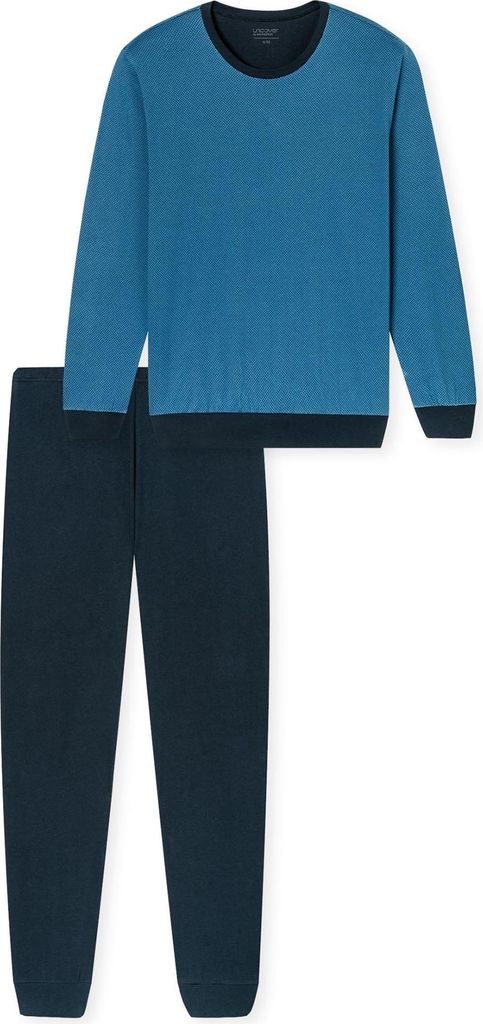UNCOVER by SCHIESSER Herren Schlafanzug 2-tlg. Set - lang, Rundhals-Ausschnitt, Baumwolle, uni/gemustert Blau L