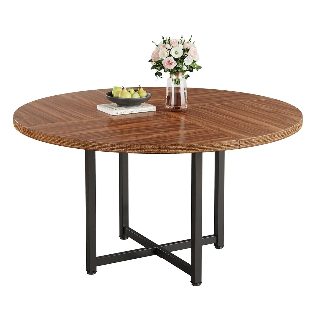 Tavolo Rotondo Industriale 120cm Tribesigns Marrone per Open Space
