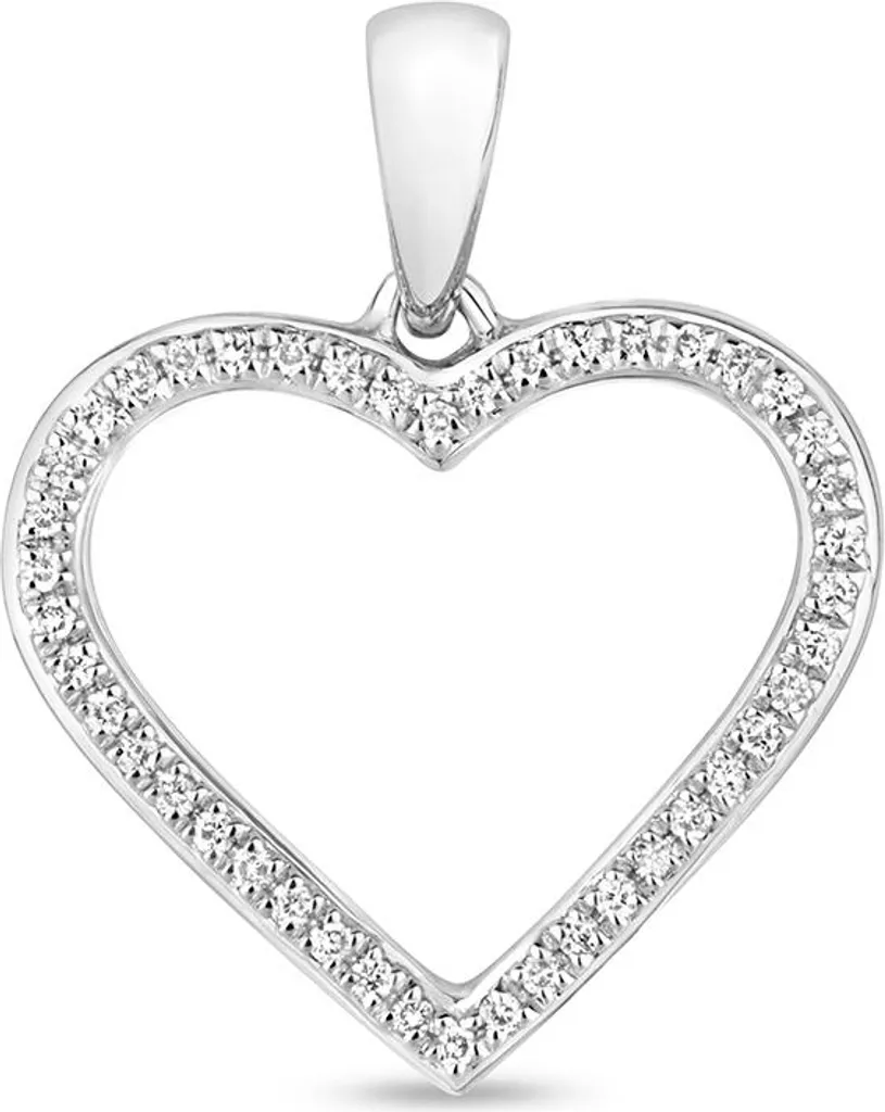 Pendentif Femme en Forme de Coeur Or Blanc 9 Carats et Diamant Chic