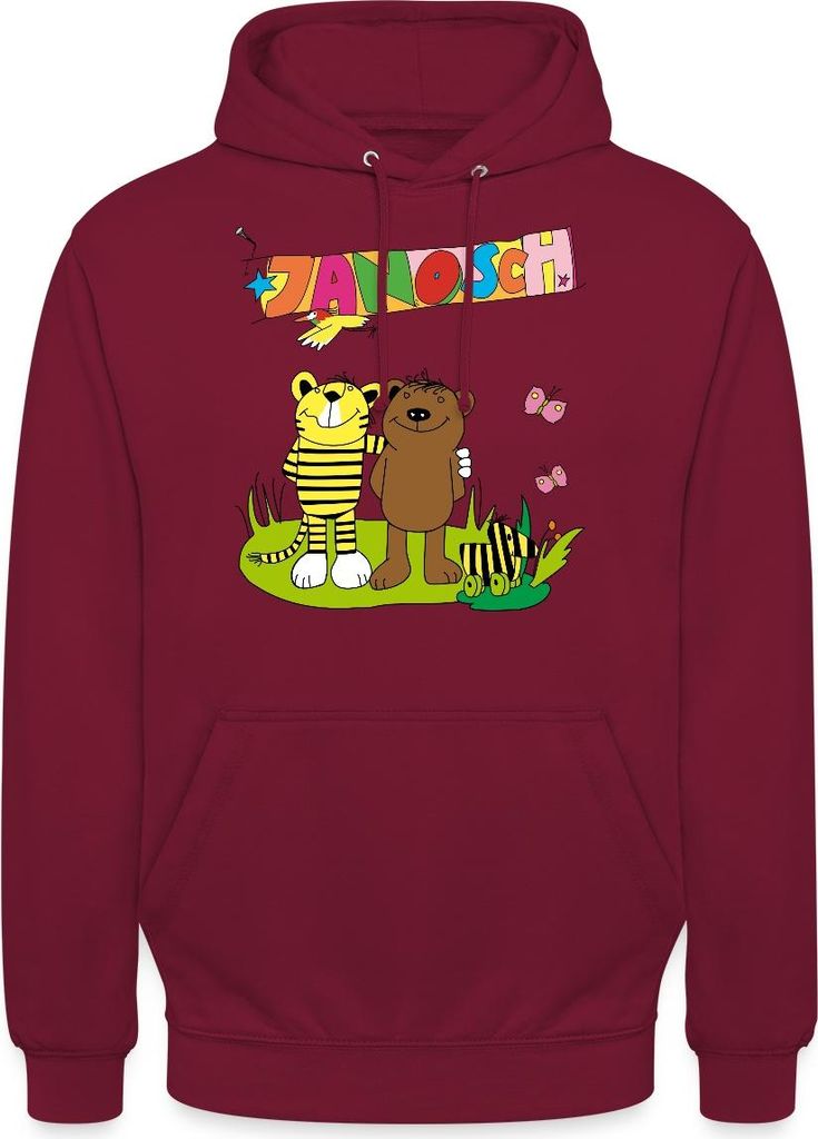 Spreadshirt Janosch Tiger und Bär Freundschaft Uni Hoodie, L, Bordeaux