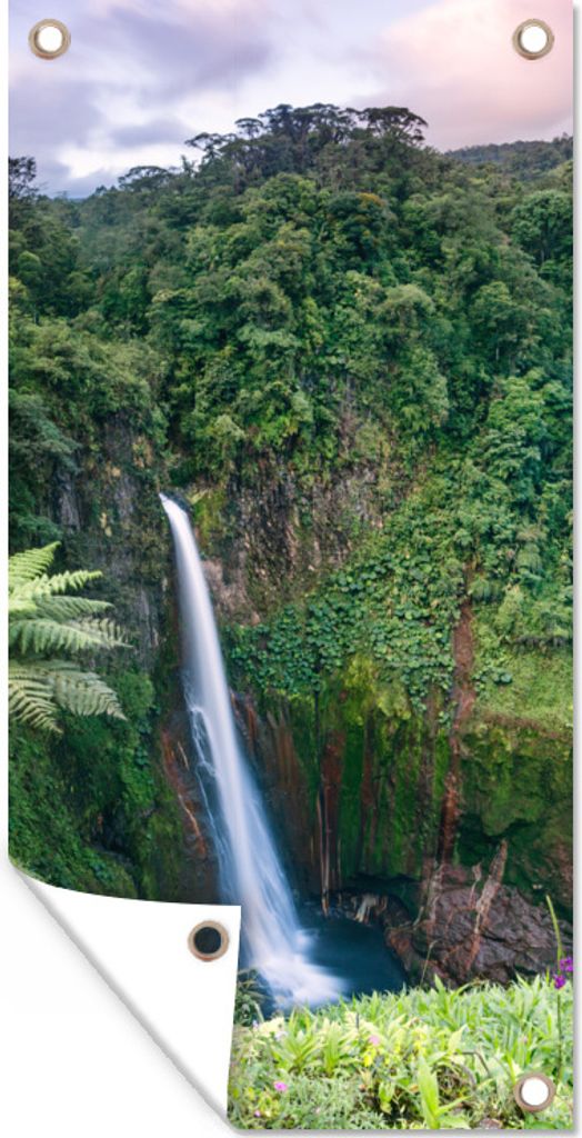 MuchoWow 30x60 cm Outdoor-Poster Gartendeko Sichtschutz Garten Poster für den Garten Blick auf einen Wasserfall im fantastischen Regenwald in C...