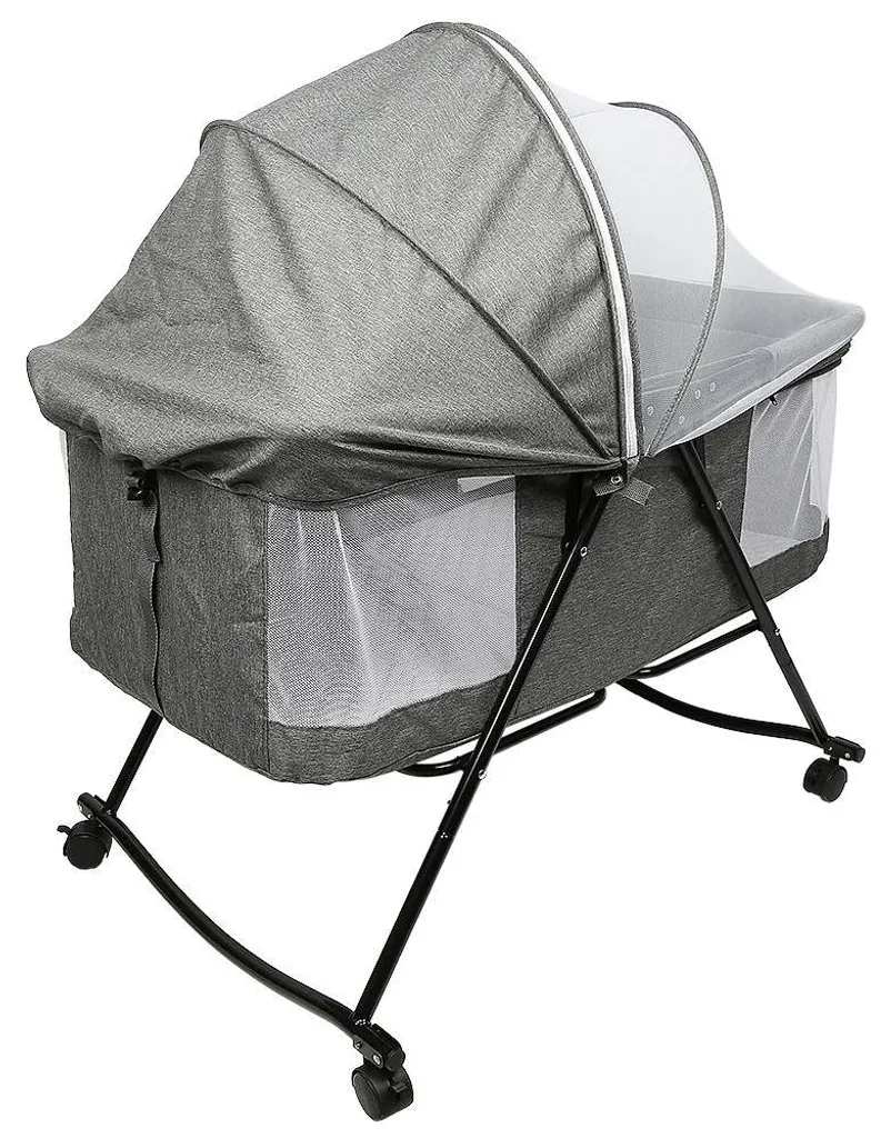 Lit bébé à barreaux structure métal gris uni - Couchage 0-12 mois