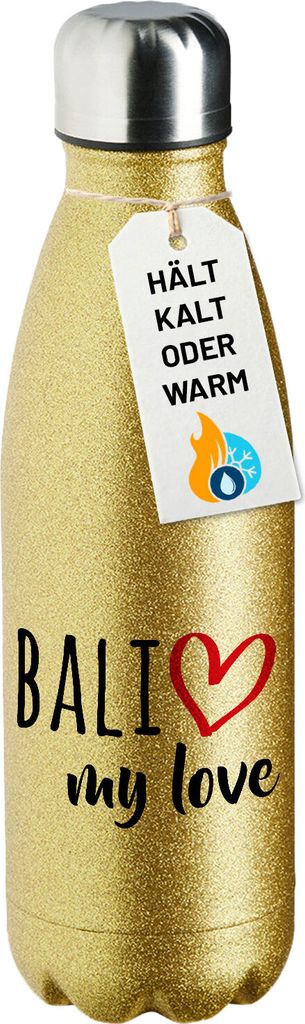 Huuraa Trinkflasche Bali my love 500ml Gold Edelstahl Wasserflasche Trinkflasche Geschenkidee