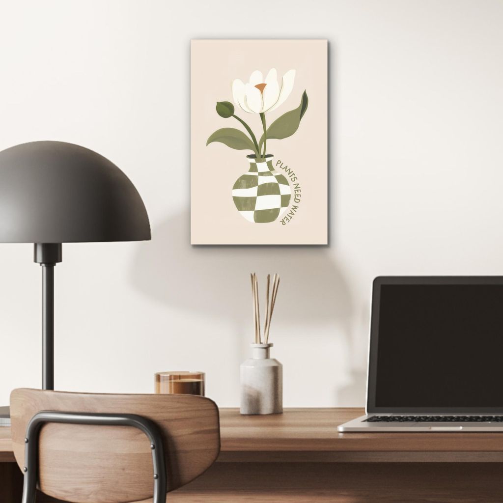 MuchoWow Wanddekoration Metall Metallbild Wandkunst 20x30 cm Blume - Weiß - Vase - Zitat MuchoWow Aluminium Gemälde - Alu Dibond Bild