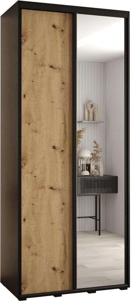 MEBLE KRYSPOL Cannes 3 Schrank mit 2 Schiebetüren - 205,2x110x60 cm - Schwarz Artisan Schwarz