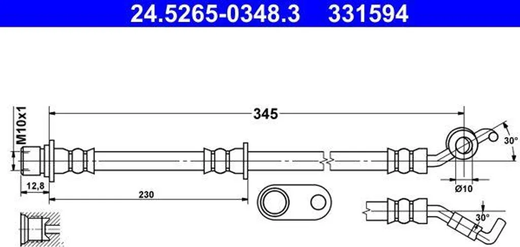 Flexible de frein ATE 24.5265-0348.3 pour Auris et Avensis - OE 90947W2040