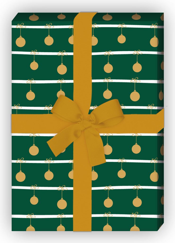 Schickes Streifen Weihnachtspapier mit Weihnachtskugeln, grün, 32 x 48cm - G9863, 32 x 48cm