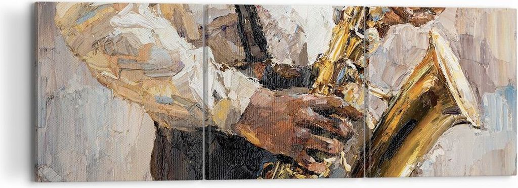Bild auf Leinwand - Leinwandbild - 3 Teile - Saxophon Öl Musiker - 120x40cm - Wand Bild - Wanddeko - Wandbilder - Leinwanddruck - Bilder - Wanddek...