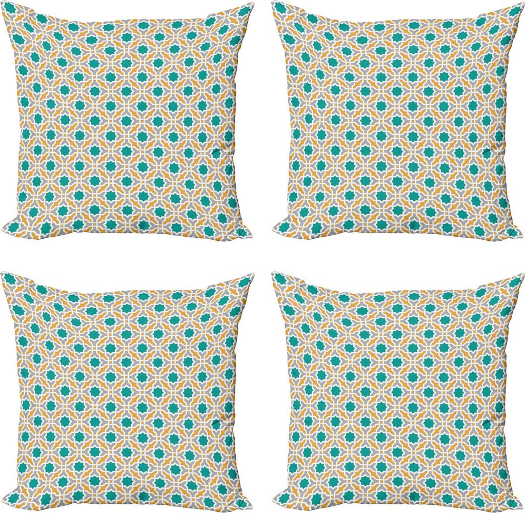 ABAKUHAUS Teal Kissenbezug Set (4 Stück), Oriental Eastern Entwurf, Moderner Doppelseitiger Digitaldruck, 50 cm x 50 cm, Mustard Teal und Grau