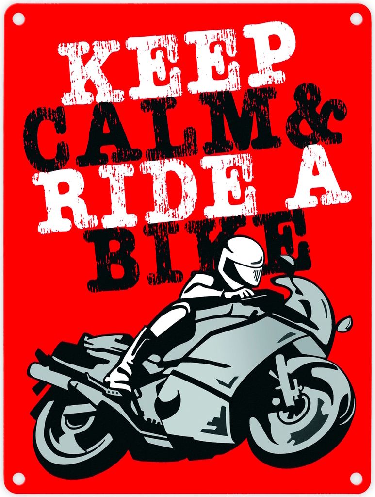 Keep calm & ride a bike Metallschild in 15x20 cm in rot zum Thema Motorrad