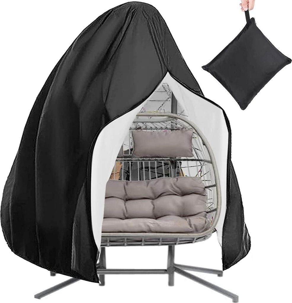 Hängesessel-Abdeckung, 200 x 230 cm, Doppel-Eierstuhl-Abdeckung mit Reißverschluss und Kordelzug, Outdoor, wasserdicht, winddicht, langlebig, str...