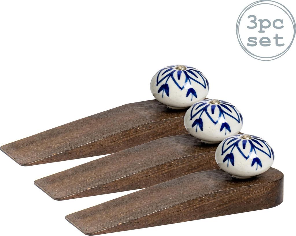 Traditionelle Vintage Tür Stopper Keil - Blau x3