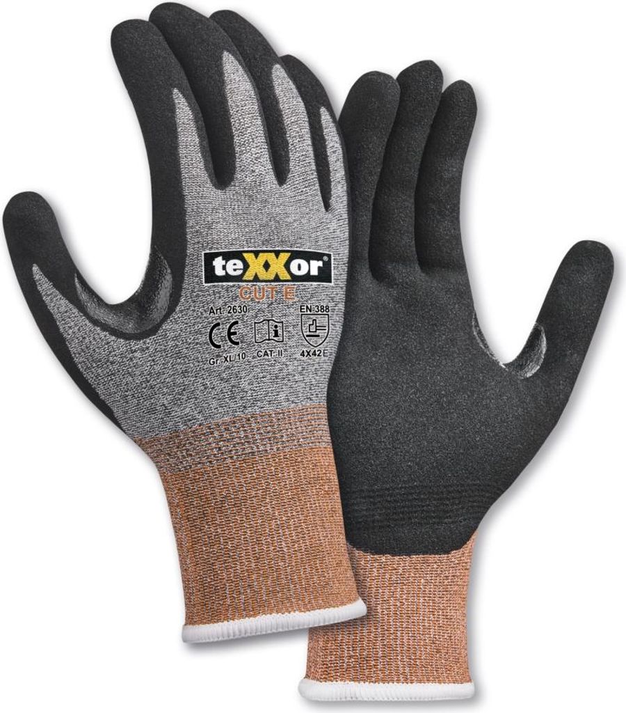 teXXor Schnittschutz-Strickhandschuhe BLACK CUT E 7, grau-meliert/orange/schwarz