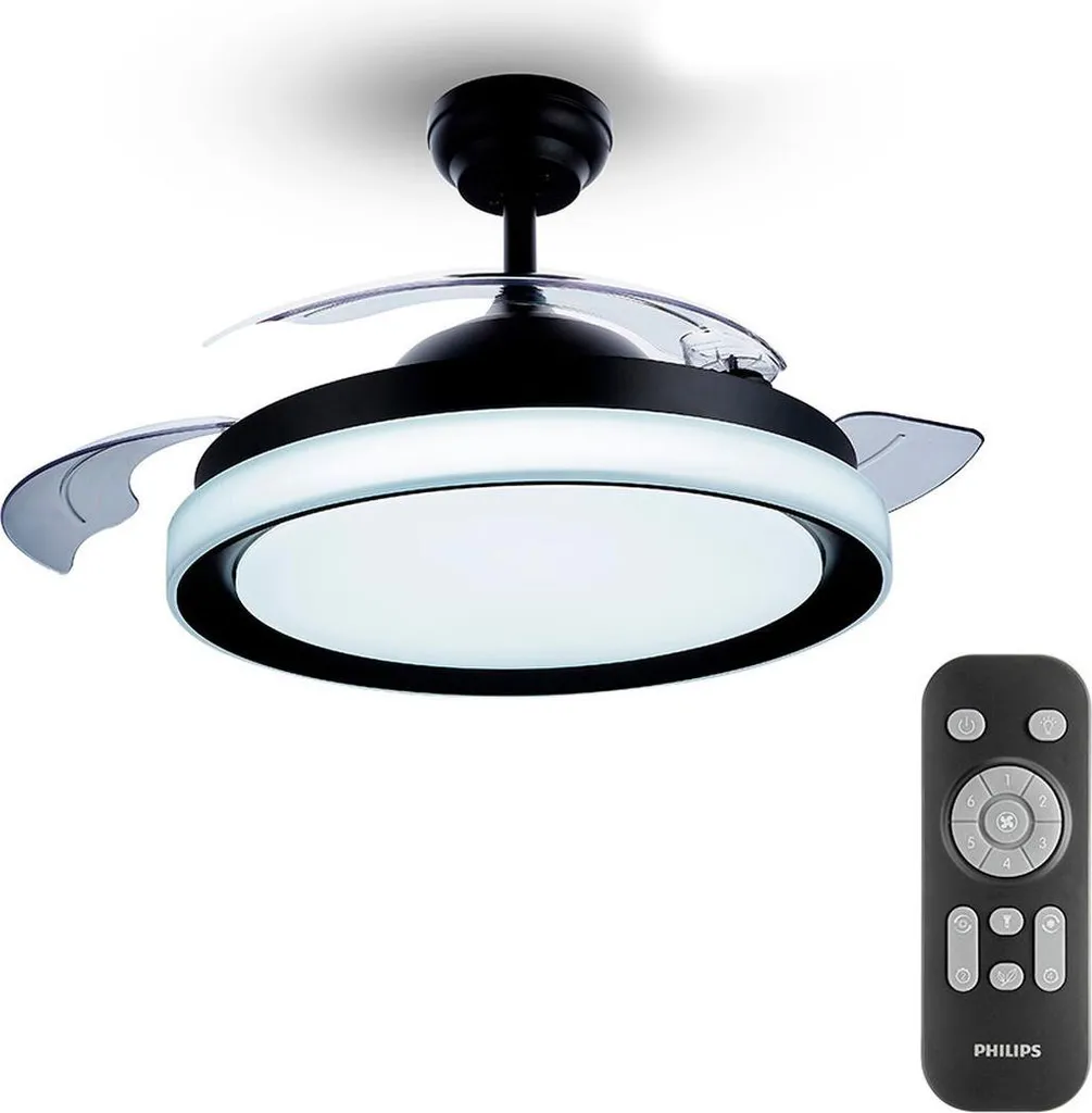 Ventilateur de plafond LED pour salon Atlas Noir ø106cm Philips télécommandé