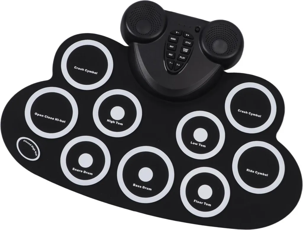 Tambour électronique à rouleau pliable avec double haut-parleur intégré