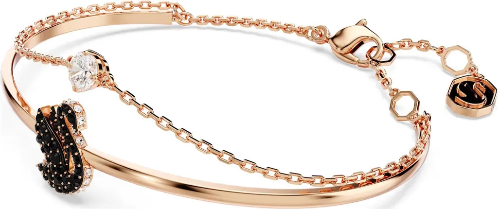 Bracelet Swarovski Iconic Swan Or Rose avec Cristaux Noirs 5688248