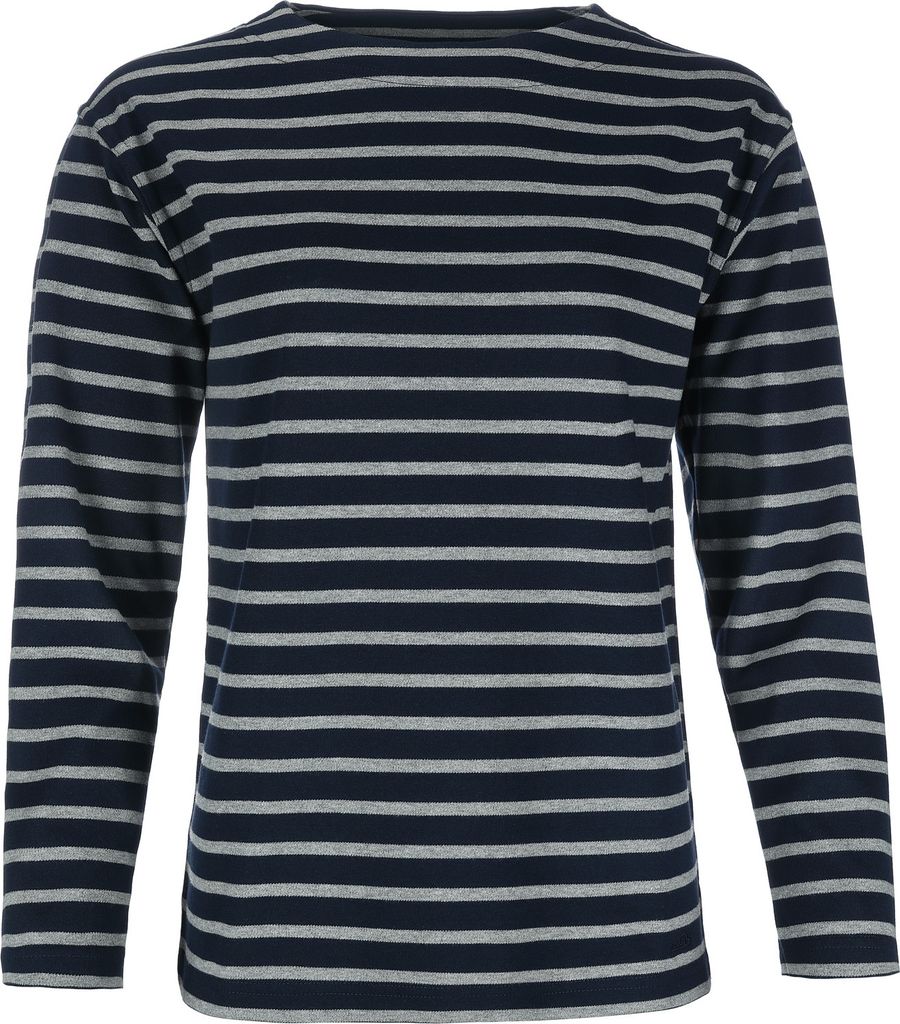 modAS Damen Shirt Bretonisches Damenshirt mit U-Boot Ausschnitt - Ringelshirt Streifenshirt Langarmshirt mit Streifen aus Baumwolle in Blau/Graumel...