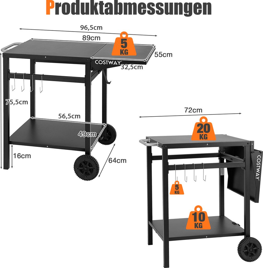 COSTWAY Grilltisch mit klappbarer Tischplatte, Beweglicher Produktbild 7