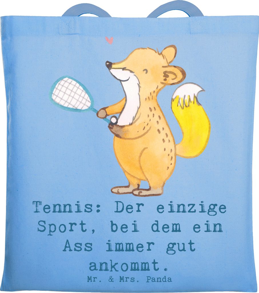 Mr. & Mrs. Panda Schultasche Tennis Ass - Sky Blue - Geschenk, Sport, Jutebeutel, Humor, Aufschlag, spielen, Tasche, Teamsport, Sportler Geschenke,...