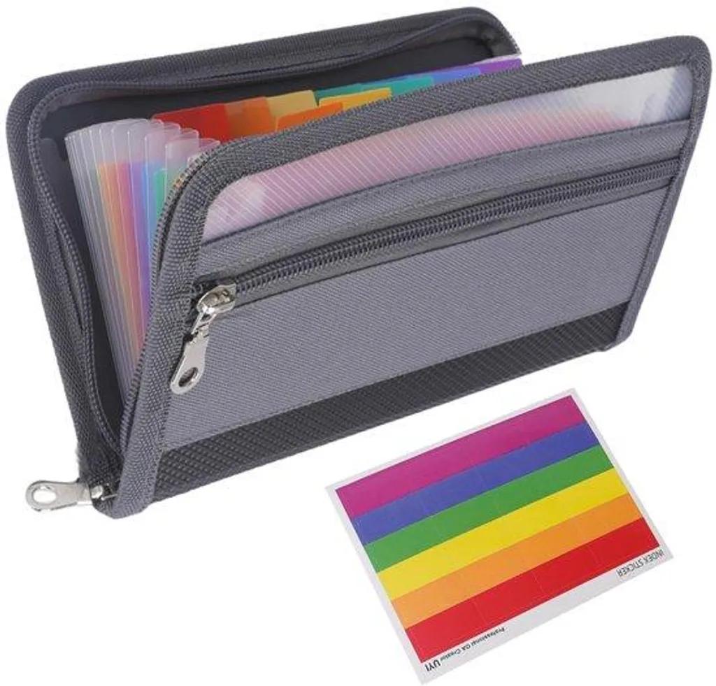 Porte-documents A6 avec 13 compartiments et onglets colorés pour reçus