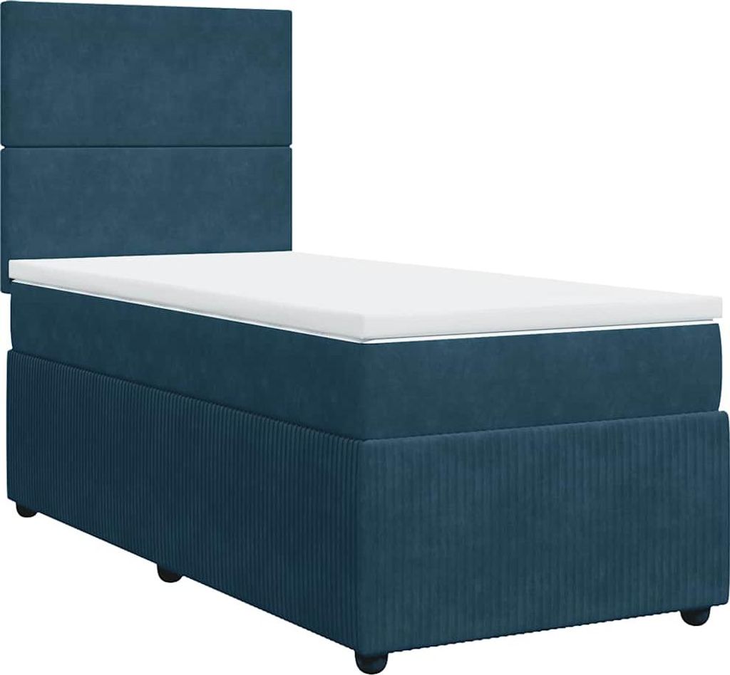 vidaXL Boxspringbett mit Matratze Dunkelblau 90x190 cm Samt