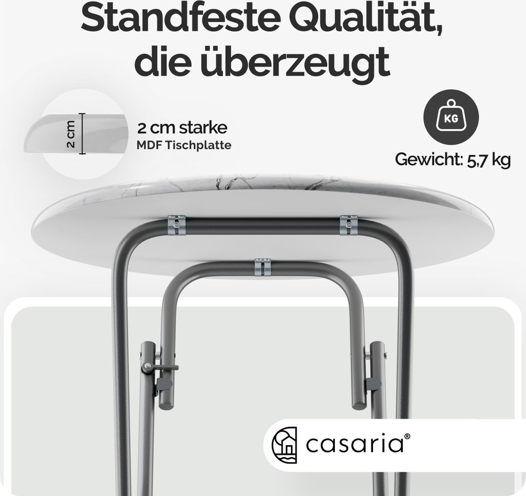 CASARIA® Stehtisch Klappbar 110cm Hoch Rund Ø 60cm Outdoor Produktbild 5