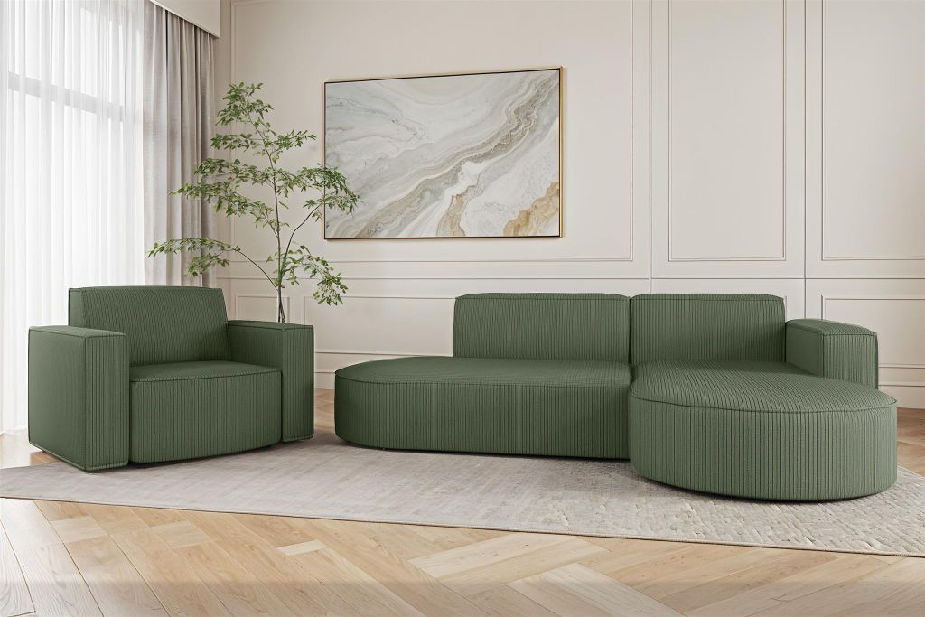 Sofa Set 2-teilig Sessel und Ecksofa PALMA XS Stoff Scala Forest Ottomane Rechts