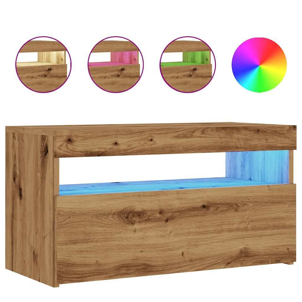 vidaXL TV-Schrank mit LED-Leuchten Artisan-Eiche 75x35x40 cm