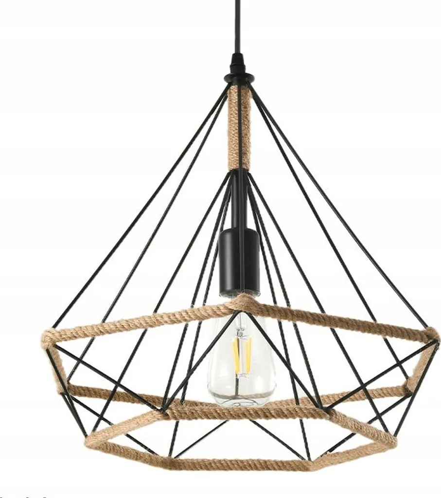 Suspension design métal et corde E27 luminaire robuste style rétro - 5