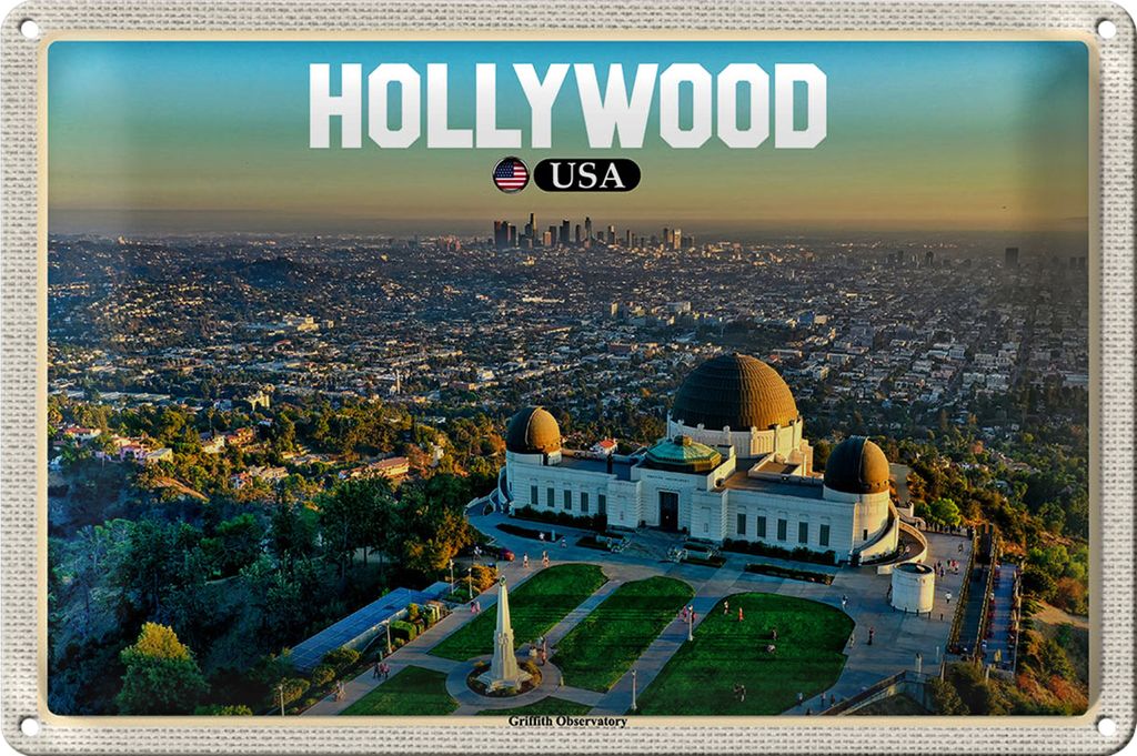Blechschild Reise 40x30cm Hollywood USA Griffith Observatory