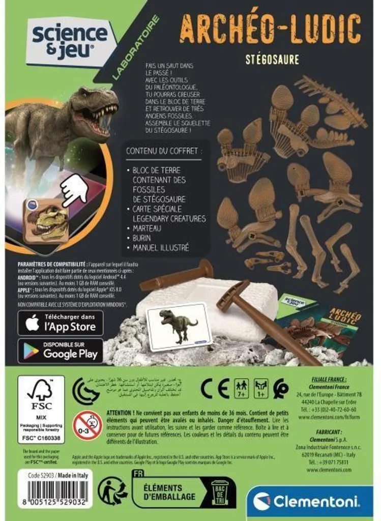 Clementoni Archeo Ludic – Bicicloraptor, Kit Scavo Scheletro Luminoso, Gioco Scientifico Per Bambini 7+, Paleontologia, Martello E Scalpello Inclusi