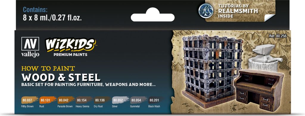 Vallejo Holz und Stahl 80256 8x 8ml WizKids Premium Airbrush Farben Fantasie-Miniaturen