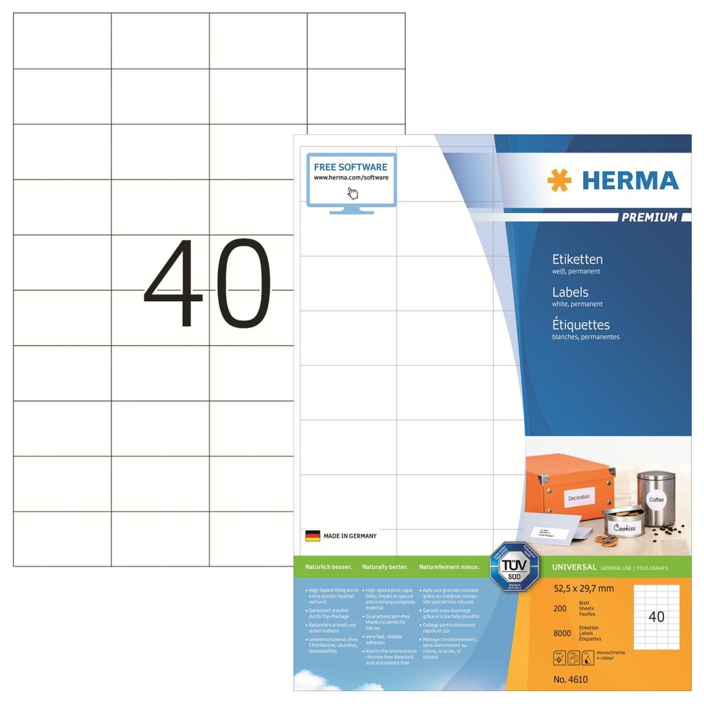 HERMA Universal Etiketten PREMIUM 52,5 x 29,7 mm weiß 8.000 Etiketten