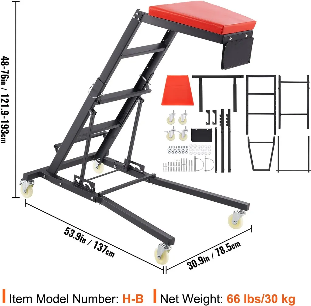 Creeper Topside 1219-1930 mm pliable avec 4 roues pivotantes noir