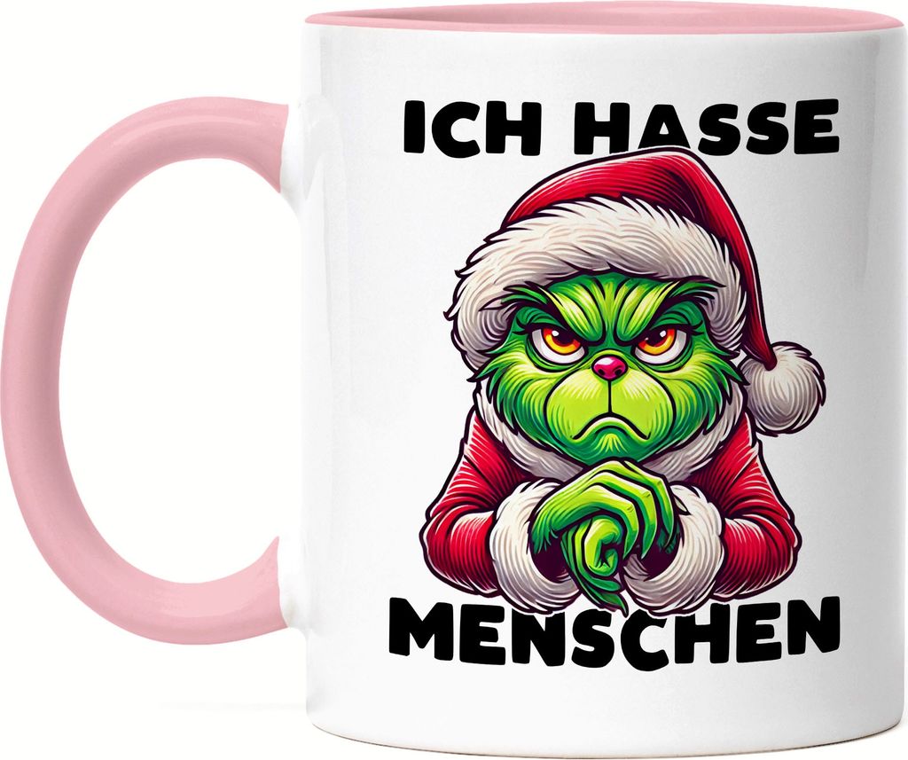 Ich Hasse Menschen Tasse rosa Weihnachtsmuffel Sarkasmus Anti-Weihnachten Geschenkidee