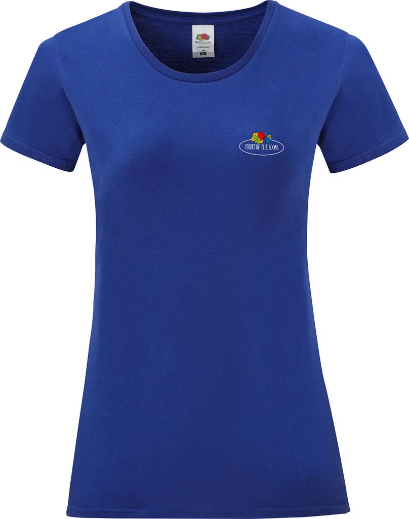 Fruit of the Loom Ladies Iconic 150 T-Shirt mit Vintage-Logo auf der Brust Farbe: kobaltblau - Vintage-Logo klein Größe: L