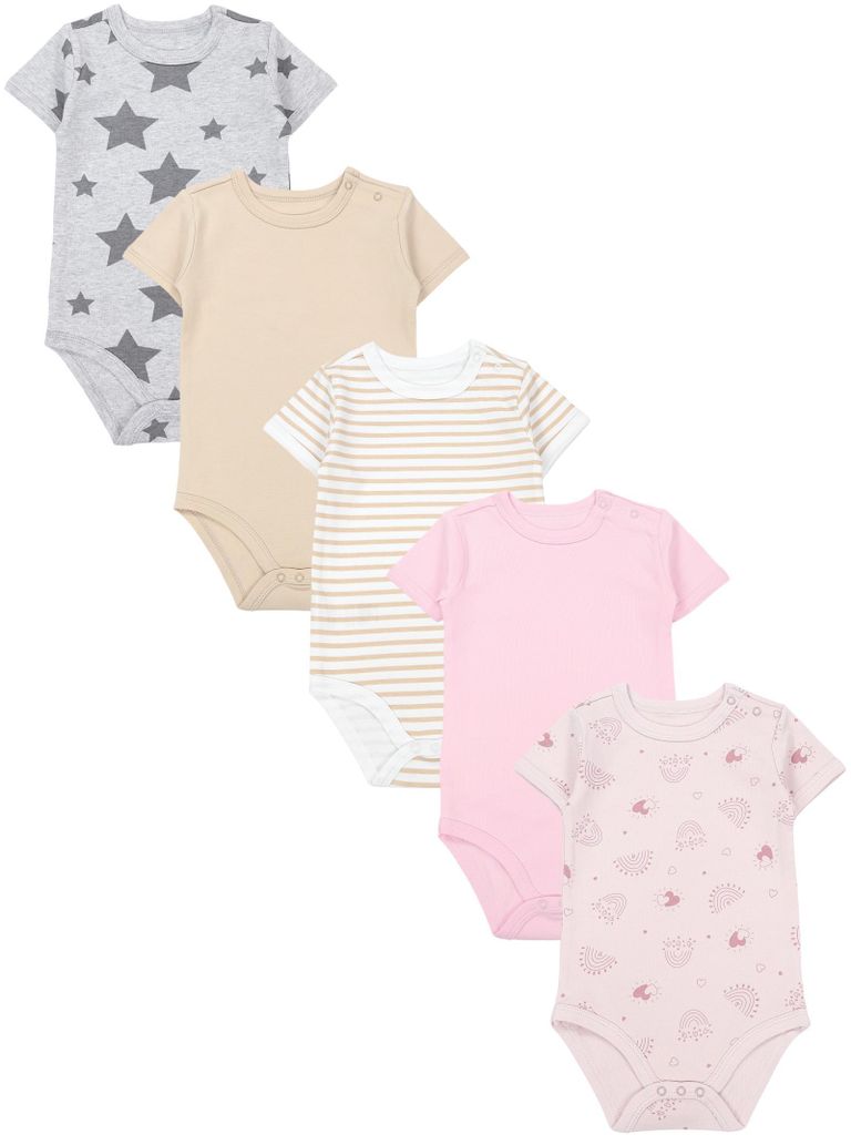 TupTam Baby Body Mädchen 5er Pack – Kurzarm Body Baby aus Baumwolle, Ideal für Sommer und Alltag, Farbe: Sterne_Pink_Streifen_Regenbogen, Grö...