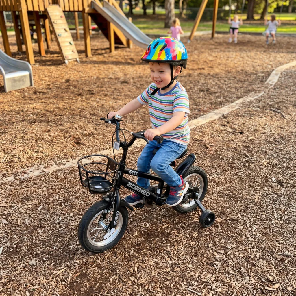 Buxibo Vélo Enfant Borneo 12 Pouces - Cadre Acier Carbone, Roues Caoutchouc, Jantes Alu - Apprentissage Facile, Garçons