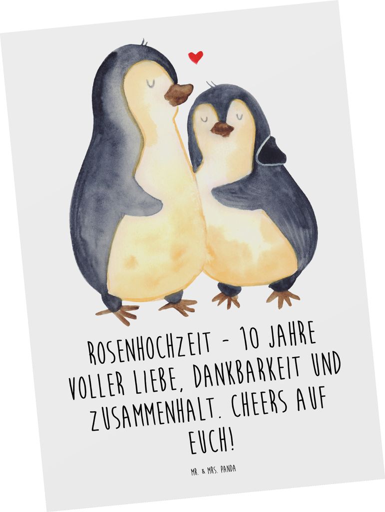Mr. & Mrs. Panda Postkarte 10. Hochzeitstag Rosenhochzeit - Weiß - Geschenk, Heirat, Postkarten, Ansichtskarten, Ehe, Ehejubiläum, Ansichtskarte,...