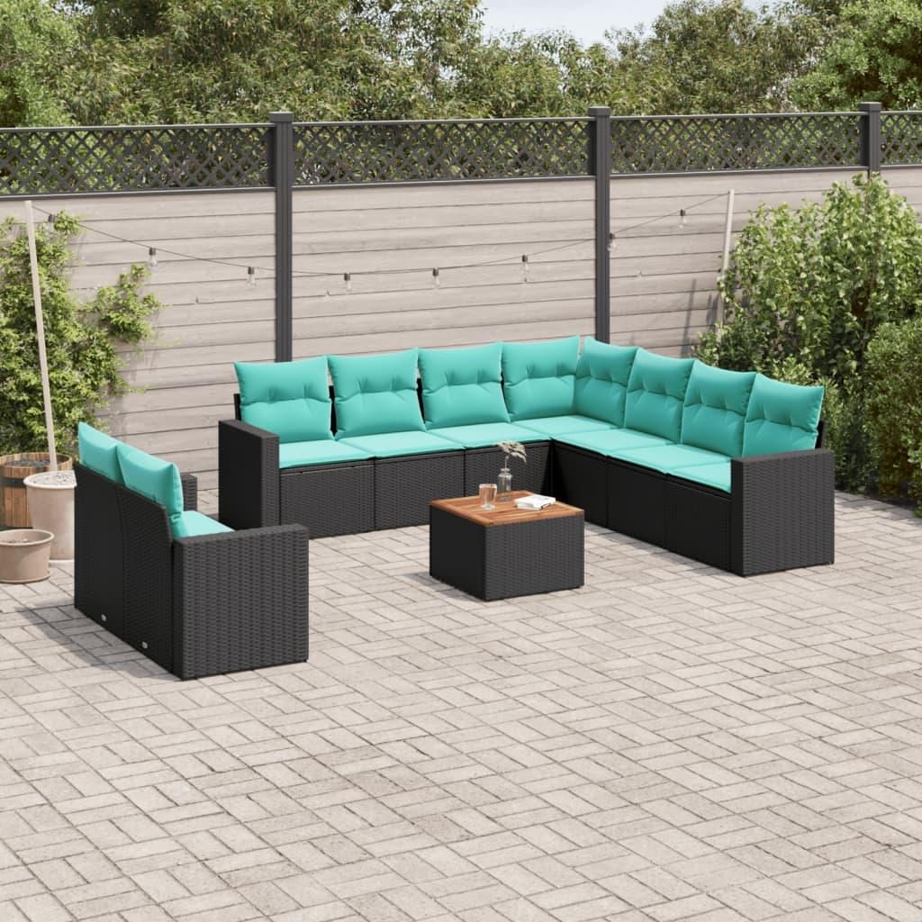 "2026 Aktion"10-tlg. Garten-Sofagarnitur - CLORIS - elegantes Design - Gartenlounge Set - mit Kissen Schwarz Poly Rattan - Gartenmöbel Set Promoti...