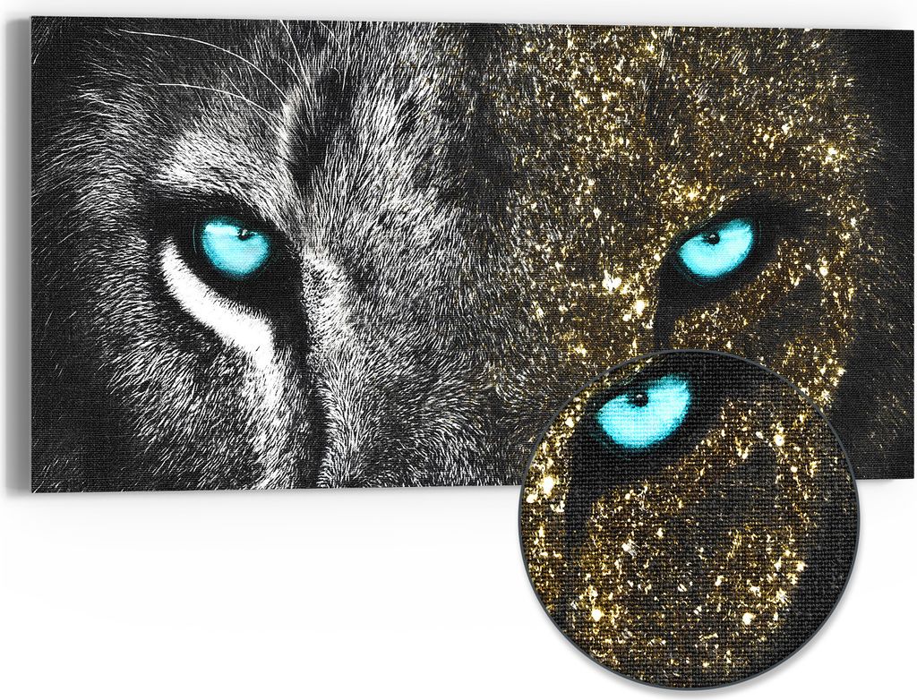 DEQORI Hybrid Leinwand Bild 60x30 cm 'Stolze Löwenstärke' Wandbild Glas flach modern