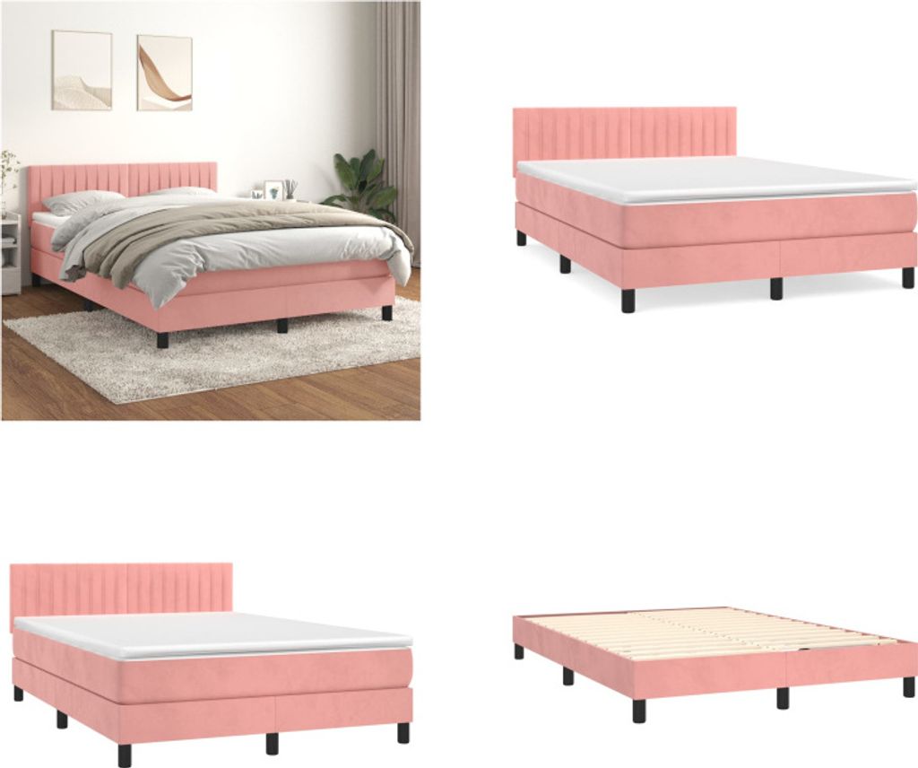 vidaXL Boxspringbett mit Matratze Rosa 140x200 cm Samt - Boxspringbett - Boxspringbetten - Bett - Schlafzimmermöbel