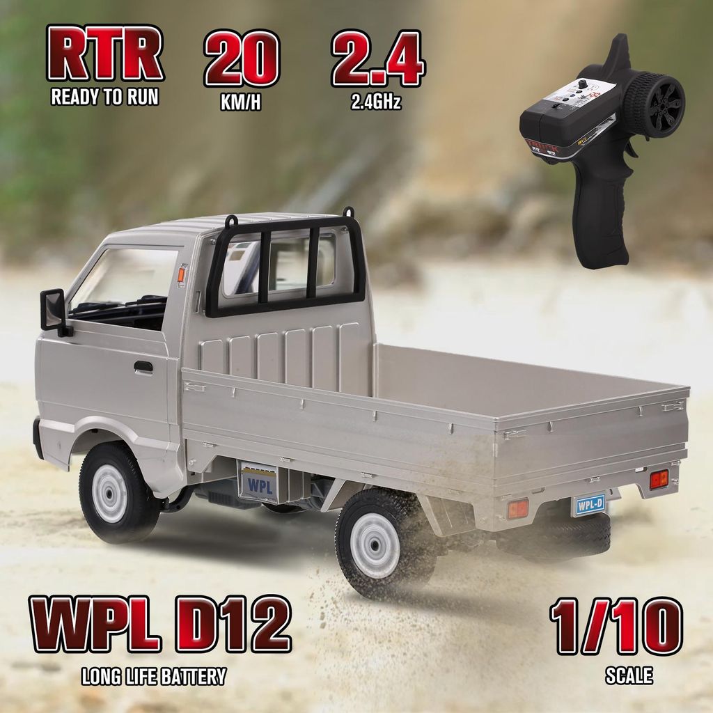 WPL D12 RC Truck 2,4 GHz RC Car 1/10 RC Toy RTR Car Geschenk fuer Erwachsene Kinder Jungen Mittelmotor Heckantrieb 3 Batterie inklusive